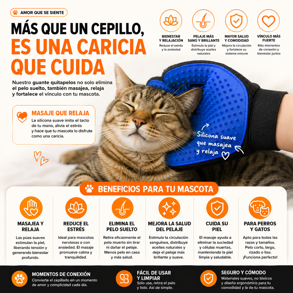Guante Quitapelos Suave para Mascotas y Tejidos Delicados Gatos y Perros