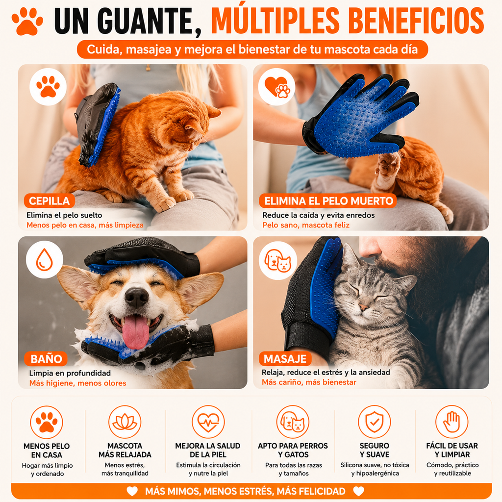 Guante Quitapelos Suave para Mascotas y Tejidos Delicados Gatos y Perros