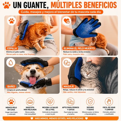 Guante Quitapelos Suave para Mascotas y Tejidos Delicados Gatos y Perros